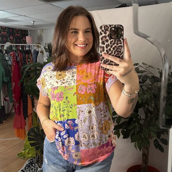 Johnny Was Cosmo Relaxed Tee Multicolour Ladies Top Shirt In Yellow Size Small - Picture 1 of 5
